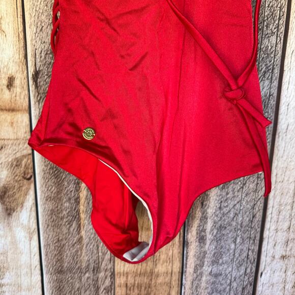 Leonisa Swim One Piece Sculpting Macramé Back Red Small Removeable Straps Beach - Picture 5 of 9